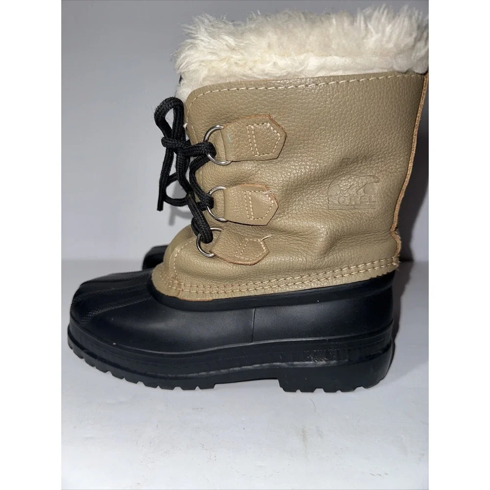 Duck Boots Sorel Ram Womens Tan Leather Black Rubber Duck Snow Rain Boots Size 3